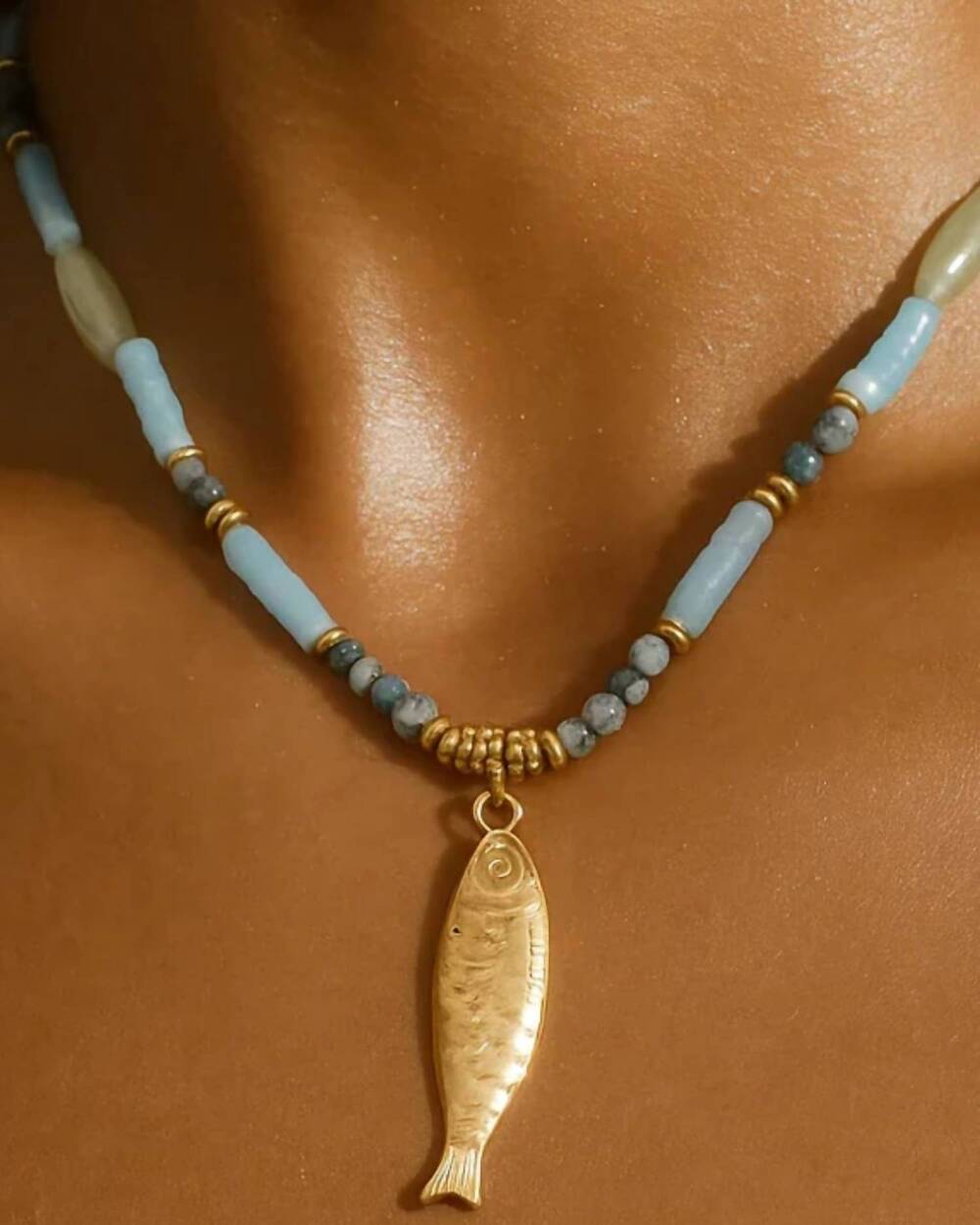 NEW ELLIE VAIL women's akira beaded fish pendant necklace in gold